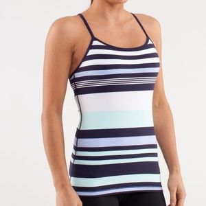 LULULEMON Power Y Tank Top {RARE} Discover Stripe White Deep Indigo